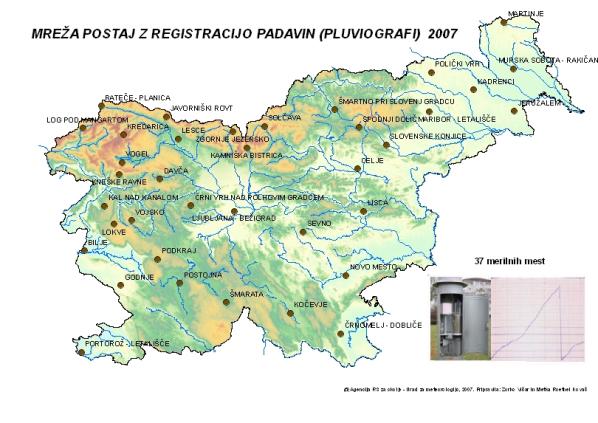 mreža postaj z registracijo padavin (ombrografi)