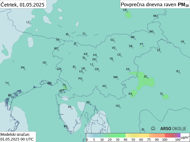 Napoved PM10 za danes