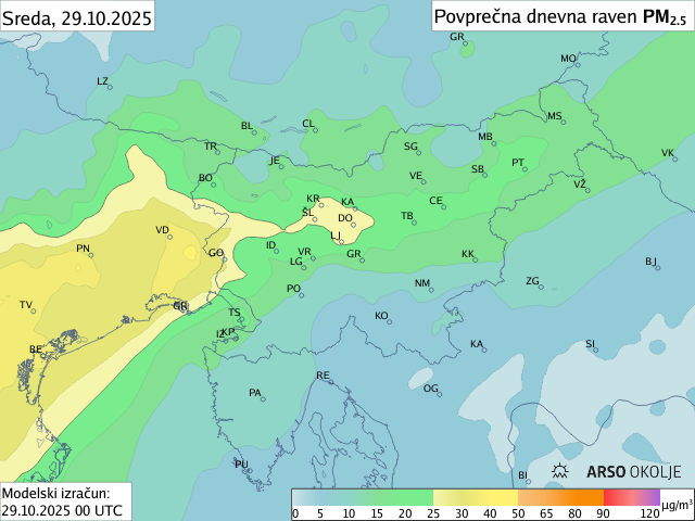 Napoved PM2,5 za danes
