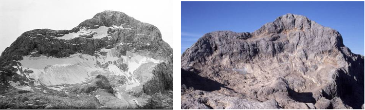 Triglav glacier in 1957 and 2003 